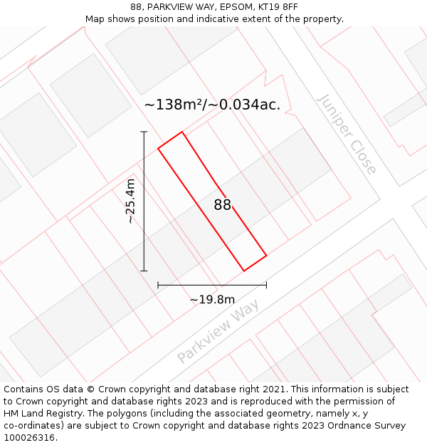88, PARKVIEW WAY, EPSOM, KT19 8FF: Plot and title map