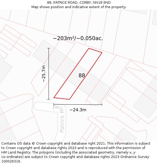 88, PATRICK ROAD, CORBY, NN18 9ND: Plot and title map