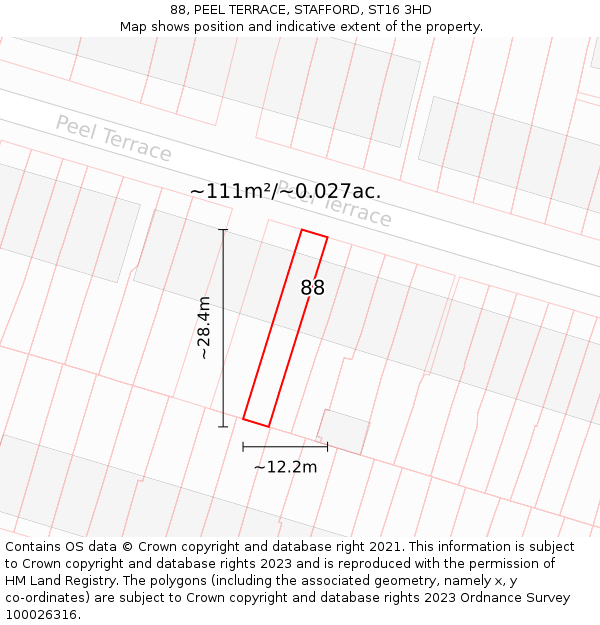 88, PEEL TERRACE, STAFFORD, ST16 3HD: Plot and title map