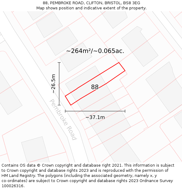 88, PEMBROKE ROAD, CLIFTON, BRISTOL, BS8 3EG: Plot and title map
