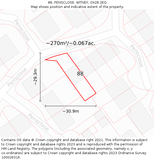 88, PENSCLOSE, WITNEY, OX28 2EQ: Plot and title map