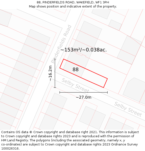 88, PINDERFIELDS ROAD, WAKEFIELD, WF1 3PH: Plot and title map