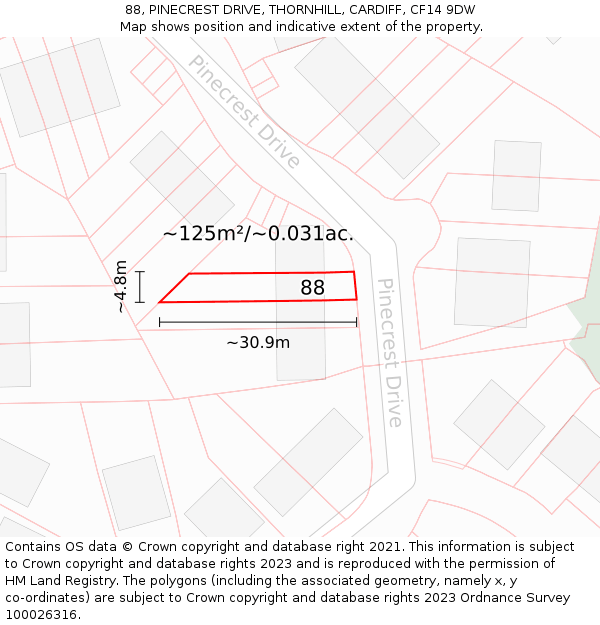 88, PINECREST DRIVE, THORNHILL, CARDIFF, CF14 9DW: Plot and title map