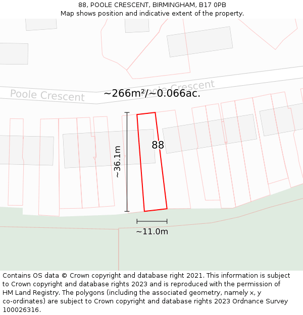 88, POOLE CRESCENT, BIRMINGHAM, B17 0PB: Plot and title map