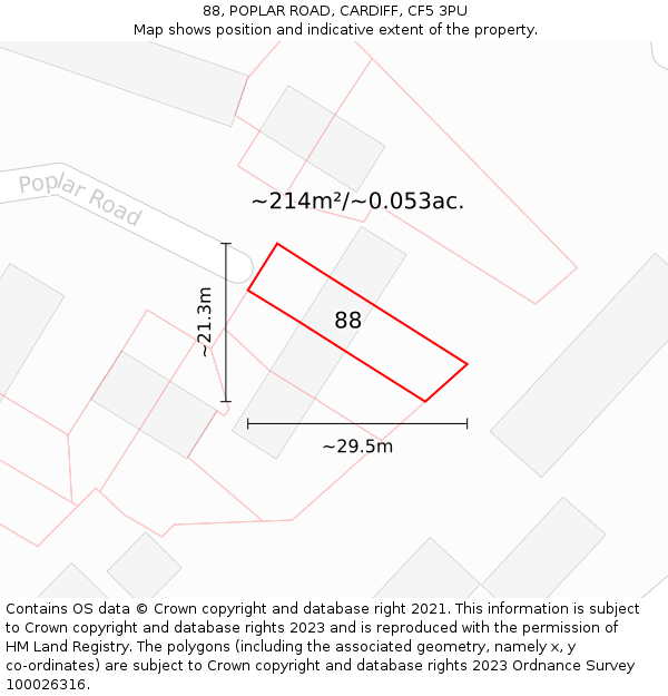88, POPLAR ROAD, CARDIFF, CF5 3PU: Plot and title map