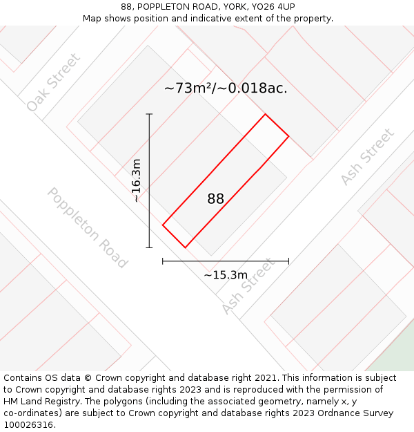 88, POPPLETON ROAD, YORK, YO26 4UP: Plot and title map