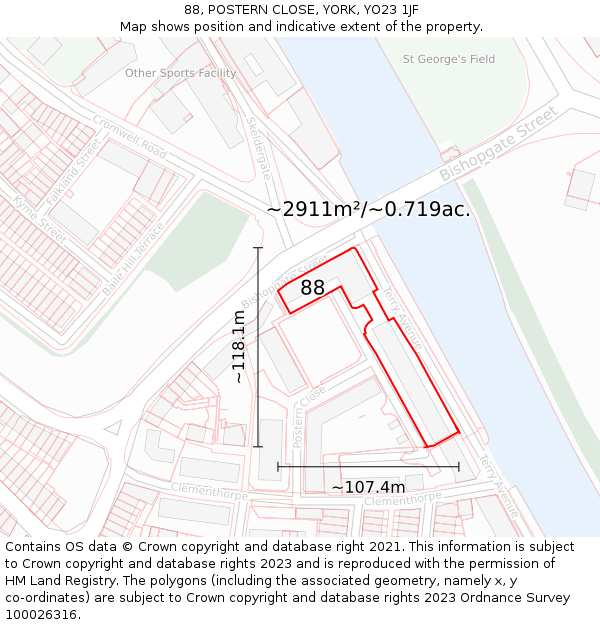 88, POSTERN CLOSE, YORK, YO23 1JF: Plot and title map