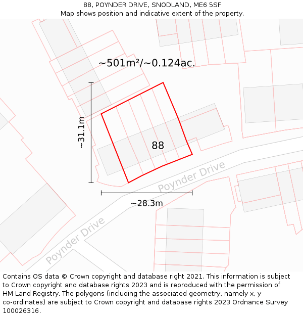 88, POYNDER DRIVE, SNODLAND, ME6 5SF: Plot and title map