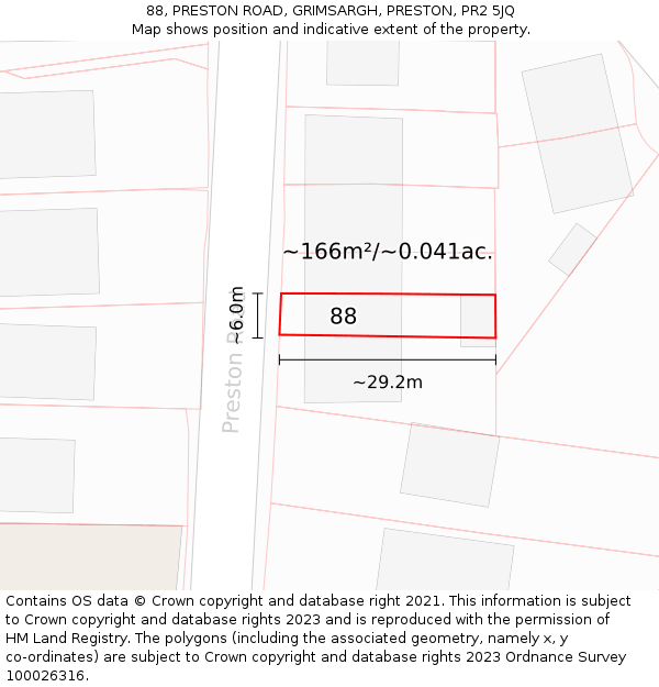 88, PRESTON ROAD, GRIMSARGH, PRESTON, PR2 5JQ: Plot and title map