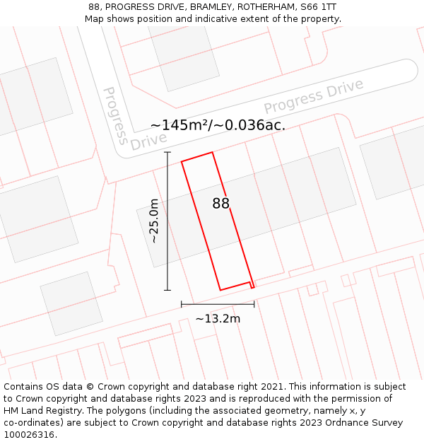 88, PROGRESS DRIVE, BRAMLEY, ROTHERHAM, S66 1TT: Plot and title map