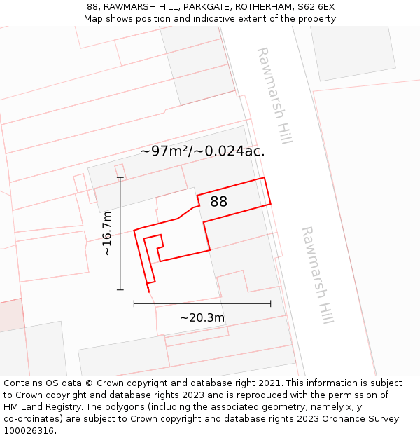 88, RAWMARSH HILL, PARKGATE, ROTHERHAM, S62 6EX: Plot and title map