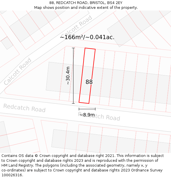 88, REDCATCH ROAD, BRISTOL, BS4 2EY: Plot and title map