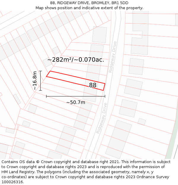 88, RIDGEWAY DRIVE, BROMLEY, BR1 5DD: Plot and title map