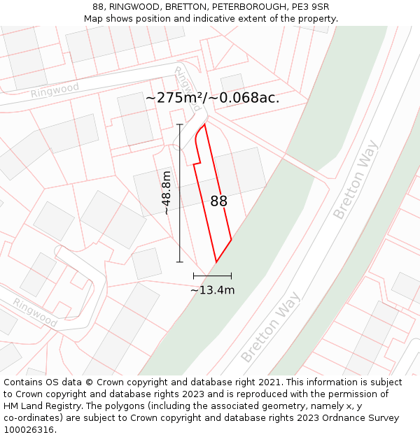 88, RINGWOOD, BRETTON, PETERBOROUGH, PE3 9SR: Plot and title map