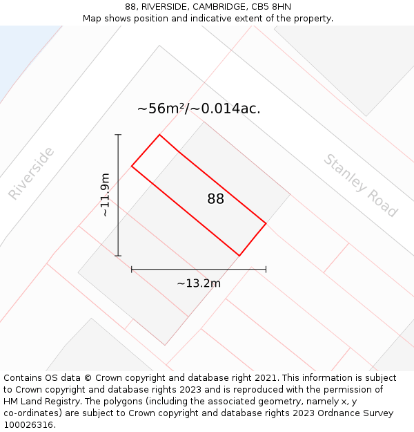 88, RIVERSIDE, CAMBRIDGE, CB5 8HN: Plot and title map
