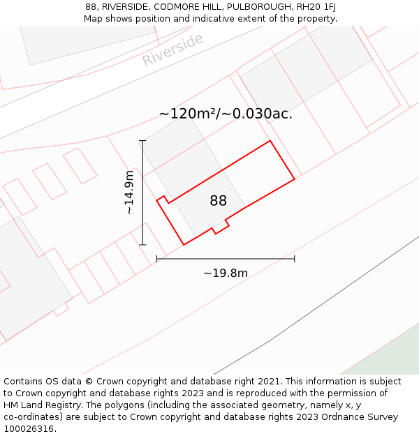 88, RIVERSIDE, CODMORE HILL, PULBOROUGH, RH20 1FJ: Plot and title map