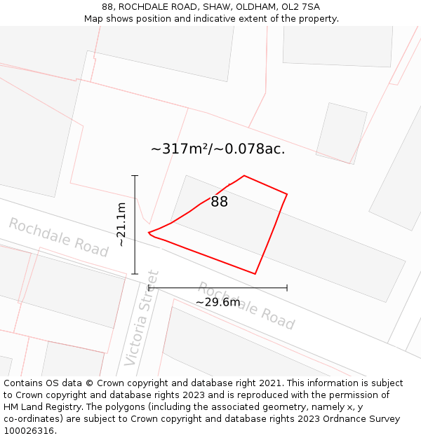88, ROCHDALE ROAD, SHAW, OLDHAM, OL2 7SA: Plot and title map