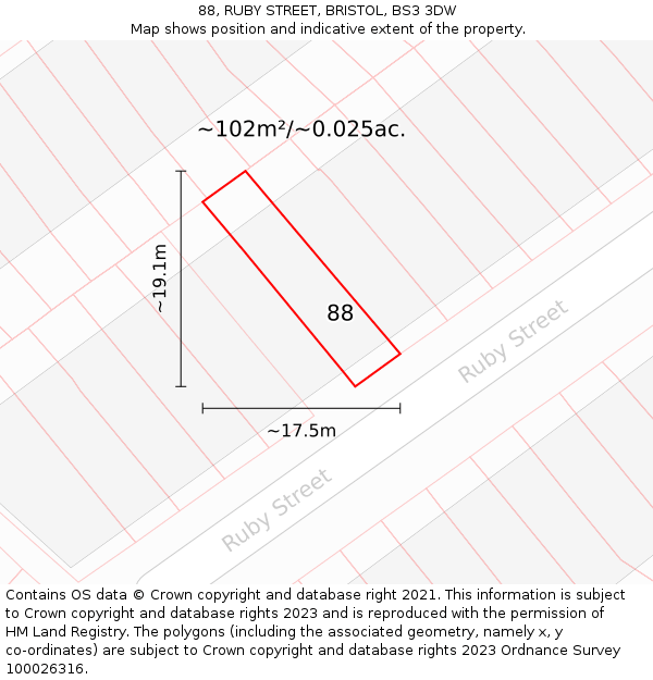 88, RUBY STREET, BRISTOL, BS3 3DW: Plot and title map