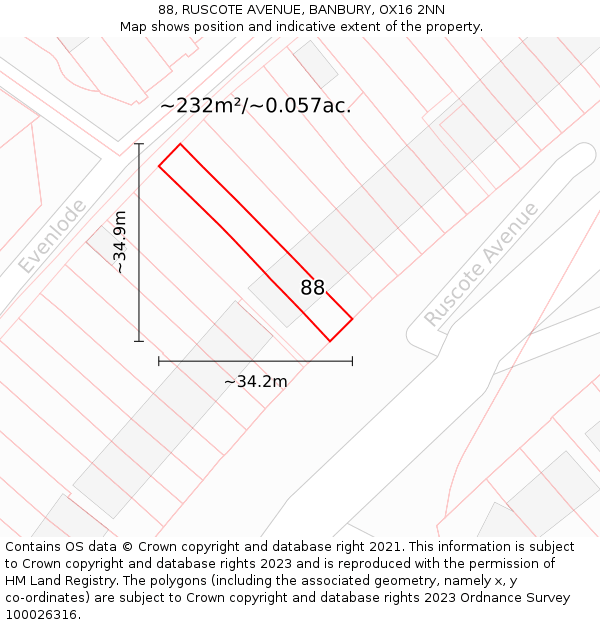 88, RUSCOTE AVENUE, BANBURY, OX16 2NN: Plot and title map