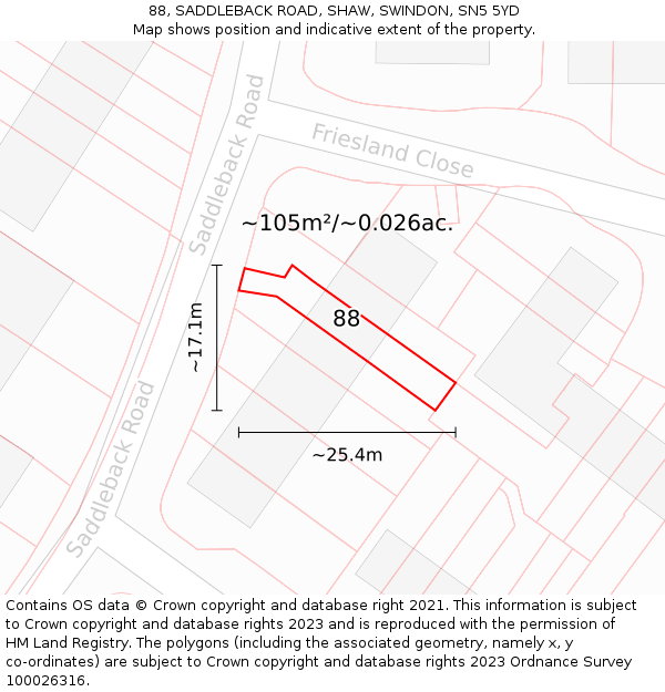 88, SADDLEBACK ROAD, SHAW, SWINDON, SN5 5YD: Plot and title map