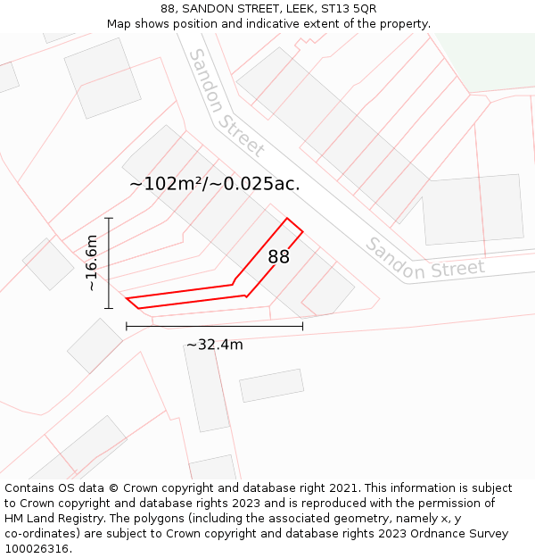 88, SANDON STREET, LEEK, ST13 5QR: Plot and title map