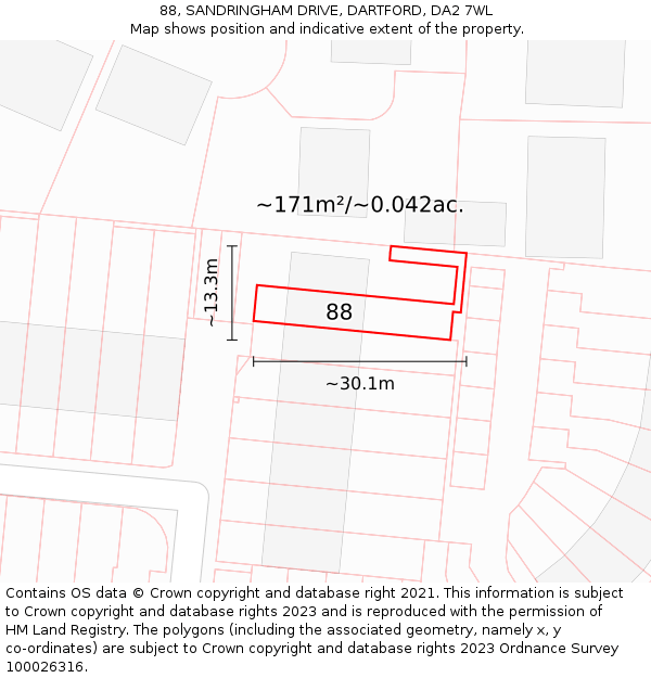 88, SANDRINGHAM DRIVE, DARTFORD, DA2 7WL: Plot and title map
