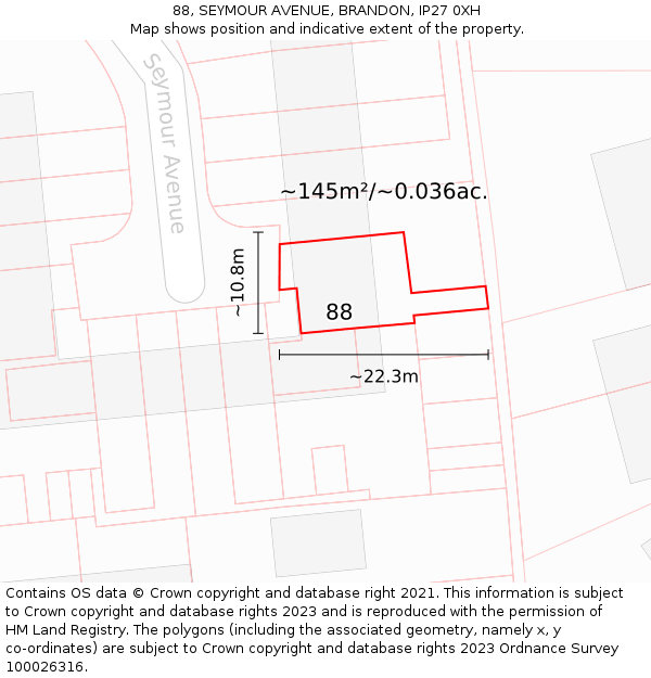 88, SEYMOUR AVENUE, BRANDON, IP27 0XH: Plot and title map