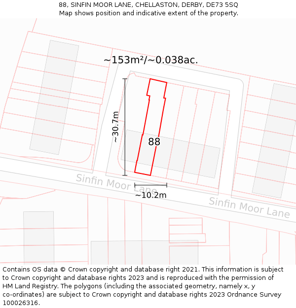 88, SINFIN MOOR LANE, CHELLASTON, DERBY, DE73 5SQ: Plot and title map