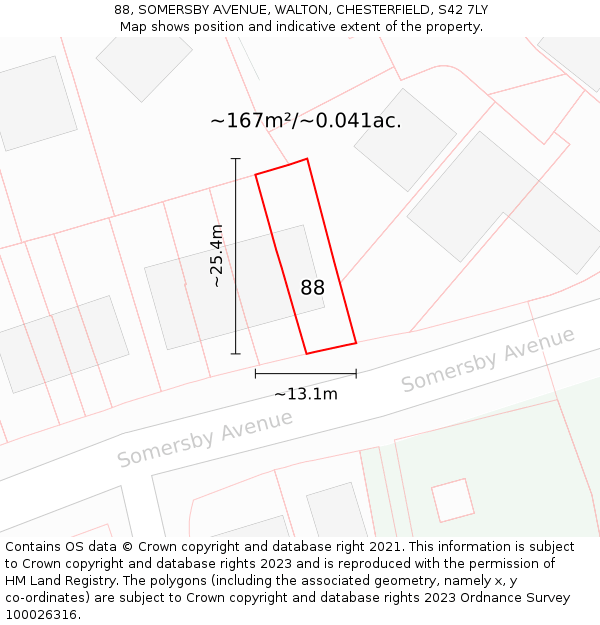 88, SOMERSBY AVENUE, WALTON, CHESTERFIELD, S42 7LY: Plot and title map