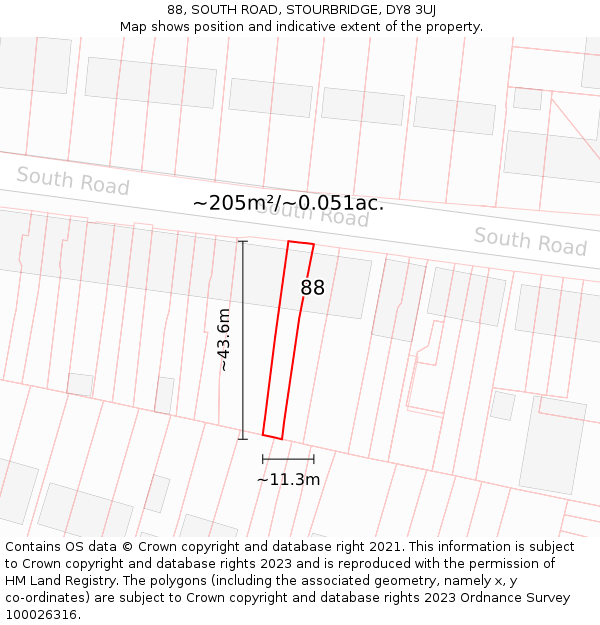 88, SOUTH ROAD, STOURBRIDGE, DY8 3UJ: Plot and title map