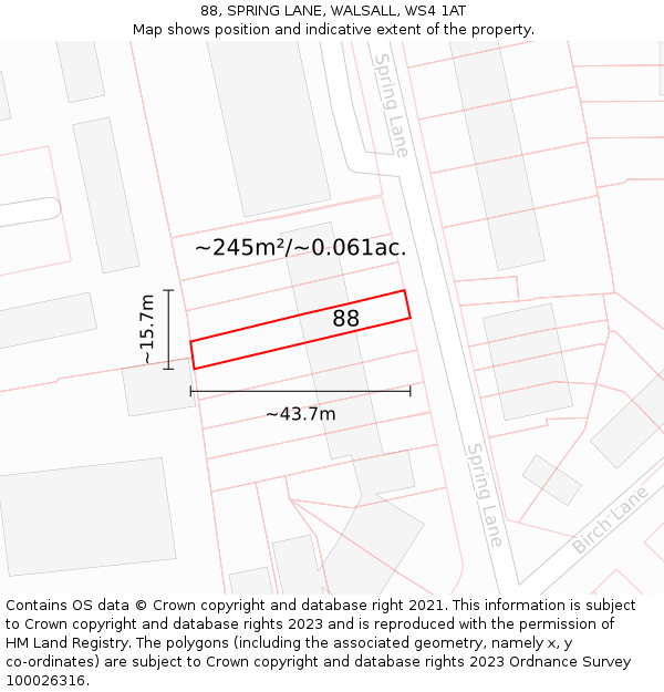 88, SPRING LANE, WALSALL, WS4 1AT: Plot and title map