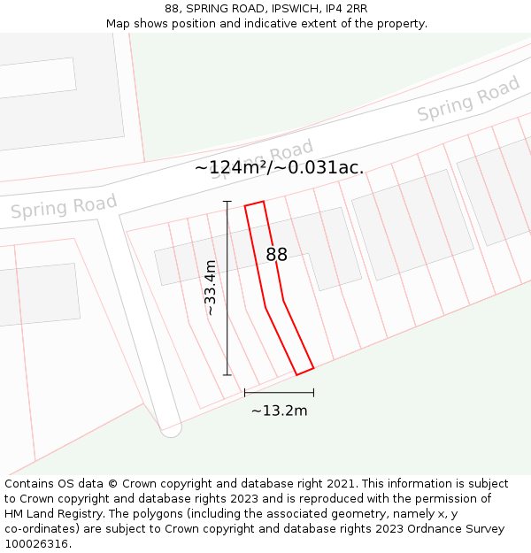 88, SPRING ROAD, IPSWICH, IP4 2RR: Plot and title map