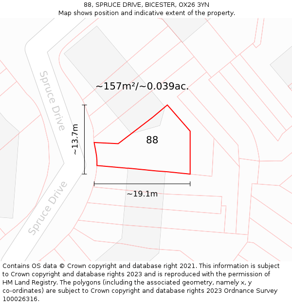 88, SPRUCE DRIVE, BICESTER, OX26 3YN: Plot and title map