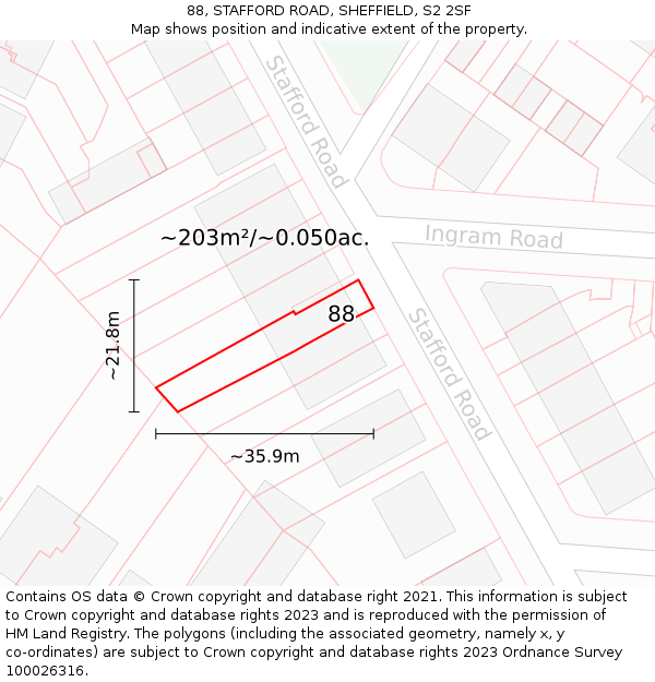88, STAFFORD ROAD, SHEFFIELD, S2 2SF: Plot and title map