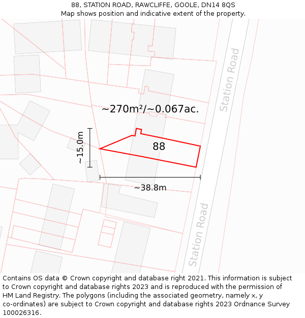 88, STATION ROAD, RAWCLIFFE, GOOLE, DN14 8QS: Plot and title map