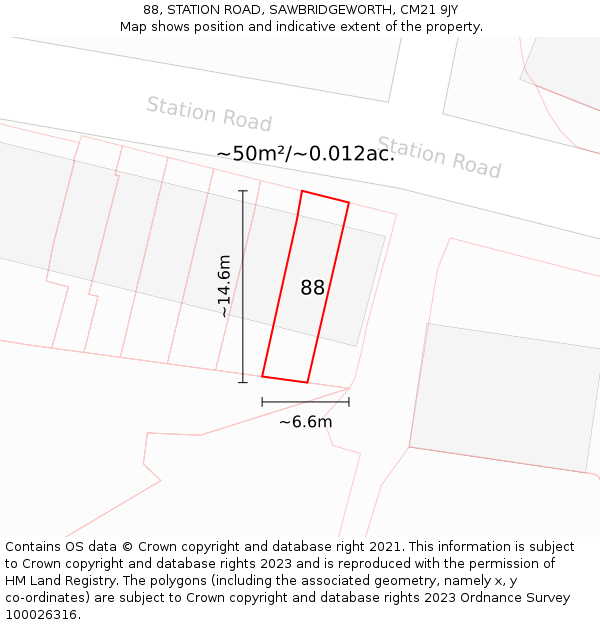 88, STATION ROAD, SAWBRIDGEWORTH, CM21 9JY: Plot and title map