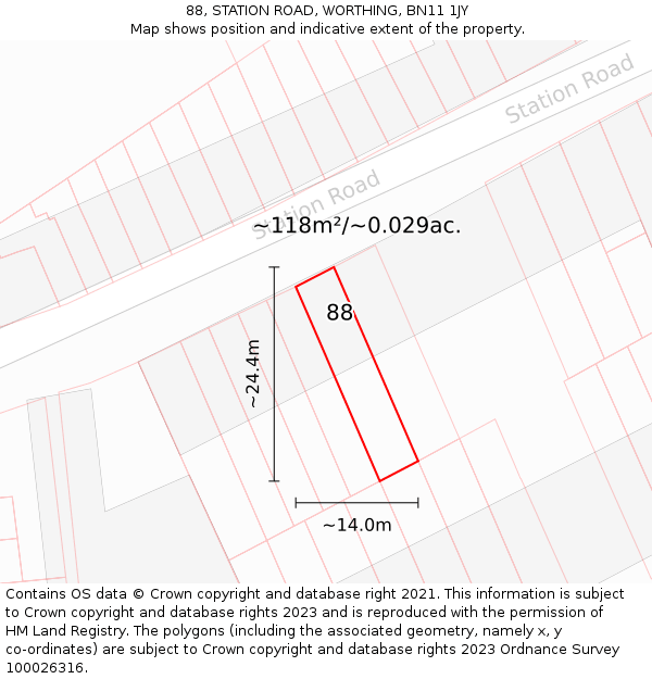 88, STATION ROAD, WORTHING, BN11 1JY: Plot and title map