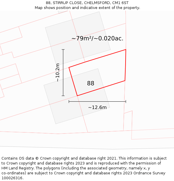 88, STIRRUP CLOSE, CHELMSFORD, CM1 6ST: Plot and title map