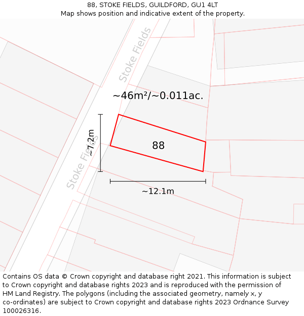 88, STOKE FIELDS, GUILDFORD, GU1 4LT: Plot and title map