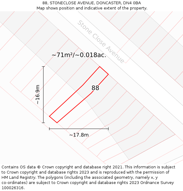 88, STONECLOSE AVENUE, DONCASTER, DN4 0BA: Plot and title map