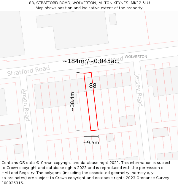 88, STRATFORD ROAD, WOLVERTON, MILTON KEYNES, MK12 5LU: Plot and title map