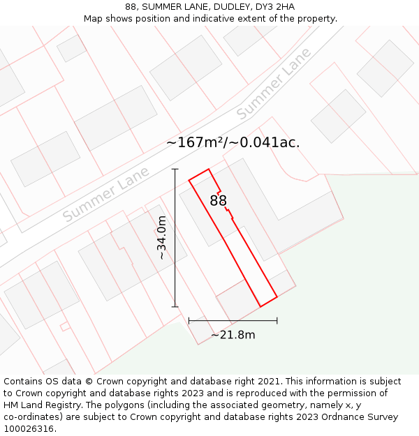 88, SUMMER LANE, DUDLEY, DY3 2HA: Plot and title map