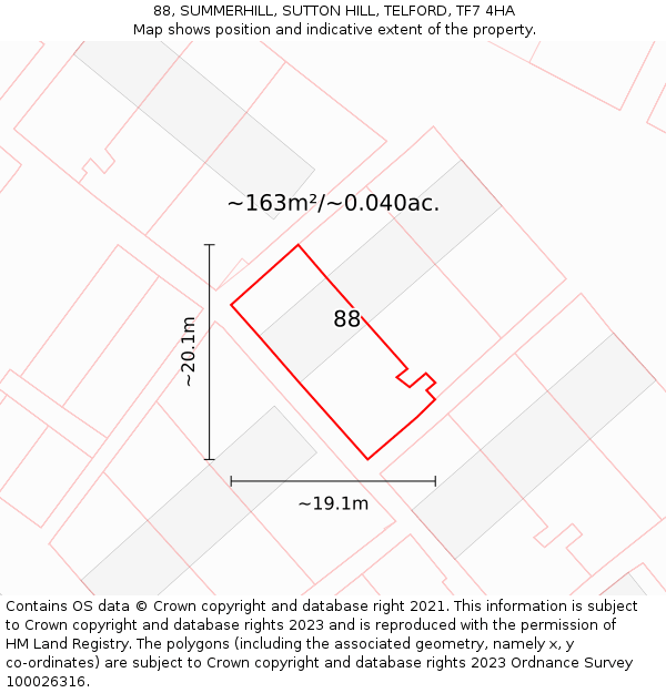 88, SUMMERHILL, SUTTON HILL, TELFORD, TF7 4HA: Plot and title map