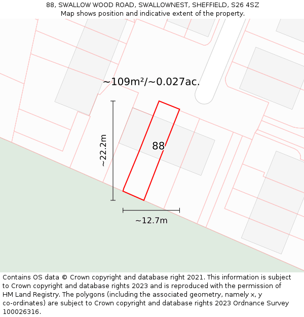 88, SWALLOW WOOD ROAD, SWALLOWNEST, SHEFFIELD, S26 4SZ: Plot and title map