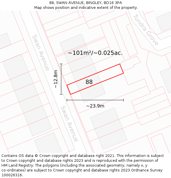 88, SWAN AVENUE, BINGLEY, BD16 3PA: Plot and title map