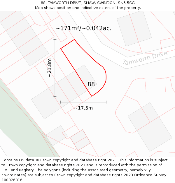 88, TAMWORTH DRIVE, SHAW, SWINDON, SN5 5SG: Plot and title map