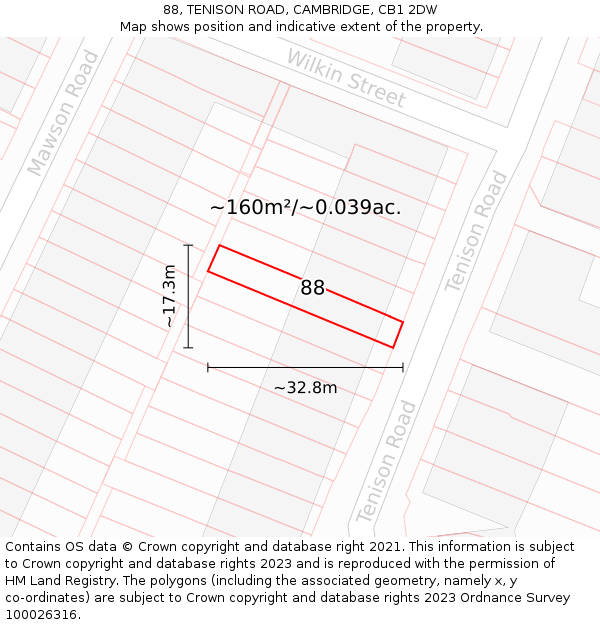 88, TENISON ROAD, CAMBRIDGE, CB1 2DW: Plot and title map