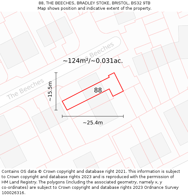 88, THE BEECHES, BRADLEY STOKE, BRISTOL, BS32 9TB: Plot and title map