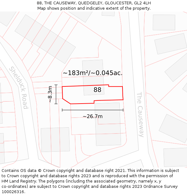 88, THE CAUSEWAY, QUEDGELEY, GLOUCESTER, GL2 4LH: Plot and title map