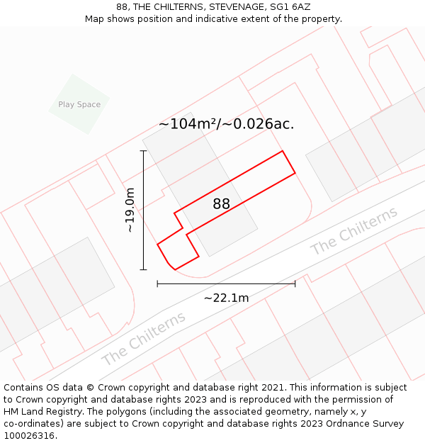 88, THE CHILTERNS, STEVENAGE, SG1 6AZ: Plot and title map